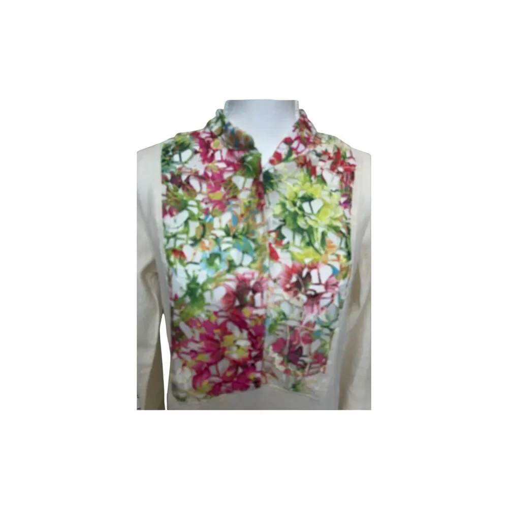 Boho Chic 100% Linen Floral Panel Tunic, Size S, Made in USA